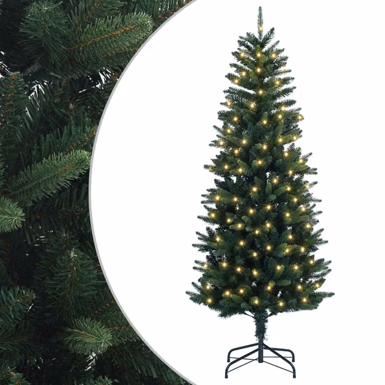 Albero di Natale Artificiale Moderno vidaXL Verde con 150 LED Luce Bianca Calda, Altezza: 150 cm