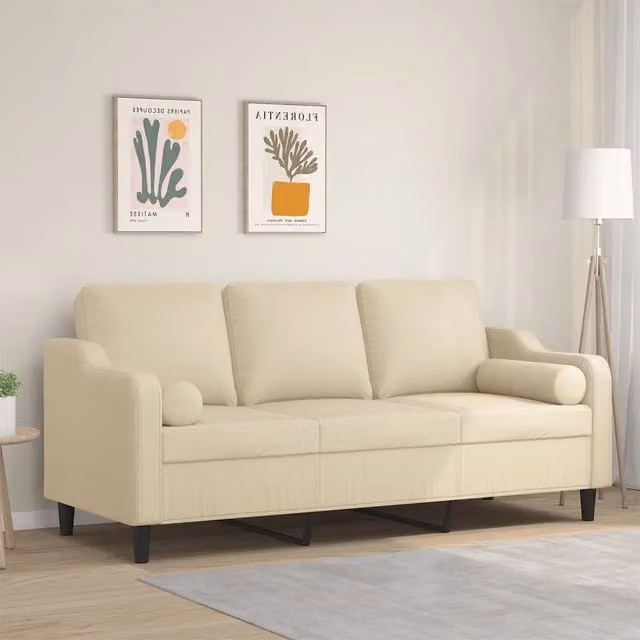 Divano a 3 posti moderno vidaXL in tessuto beige con cuscini e coperture rimovibili L: 198 cm, P: 80 cm, H: 77 cm