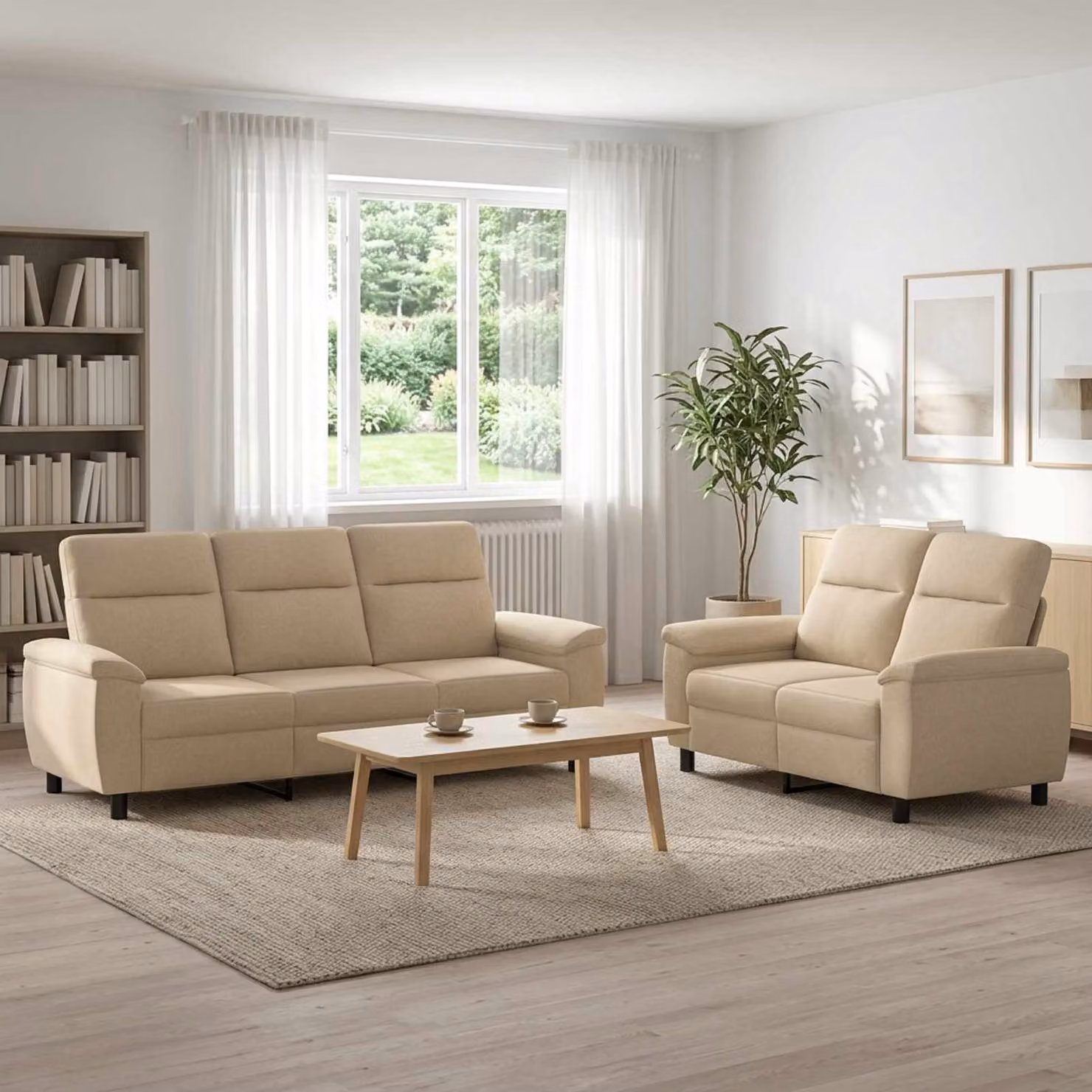 Set di 2 divani moderni vidaXL in tessuto beige con struttura in metallo per soggiorno
