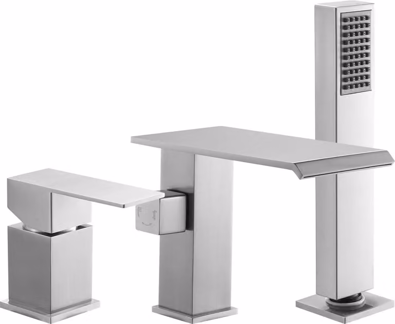 SucceBuy Miscelatore per vasca romana a 3 fori, miscelatore per vasca con doccetta e comando monocomando, rubinetto per vasca in acciaio inox spazzolato ad alta portata con due opzioni di flusso d'acqua per montaggio a soffitto
