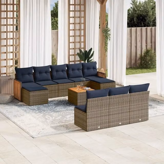 Set Divani da Giardino 11 pz con Cuscini Grigio in Polyrattan 3228077