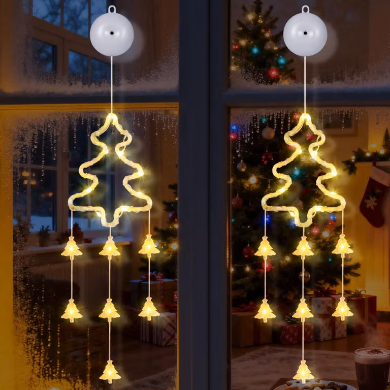 Set di due luci natalizie, 18 LED, con timer, 8 modalità, luce bianco caldo