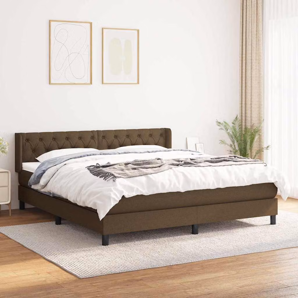 vidaXL Giroletto a Molle con Materasso in Tessuto Marrone e Bianco L/P/H: 160 x 200 x 88 cm – 1