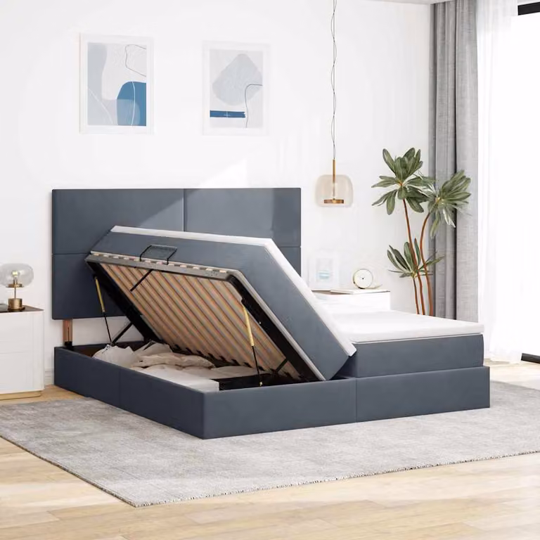 Letto con Contenitore vidaXL in Velluto Grigio con Base Lift Up L/P/H: 200 x 200 x 280 cm