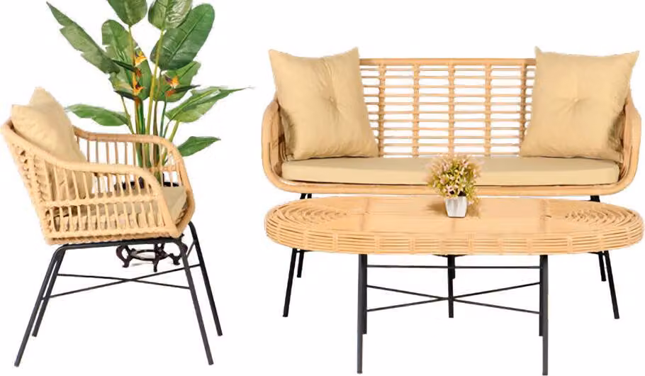 GartenMöbel Set 3tlg Möbel Sitzmöbel Sofagarnitur Terrasse Tisch Sofa Couchtisch
