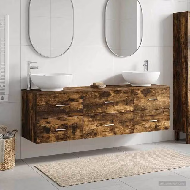 Set di mobili per il bagno 3 pz Rovere Fumo 49,5 x 44,5 x 65 cm 3405895