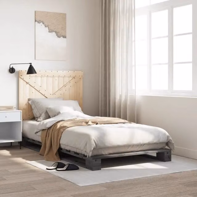 Giroletto con Testiera-Struttura Letto con testiera Grigio 100x200 cm Legno Massello di Pino 681049