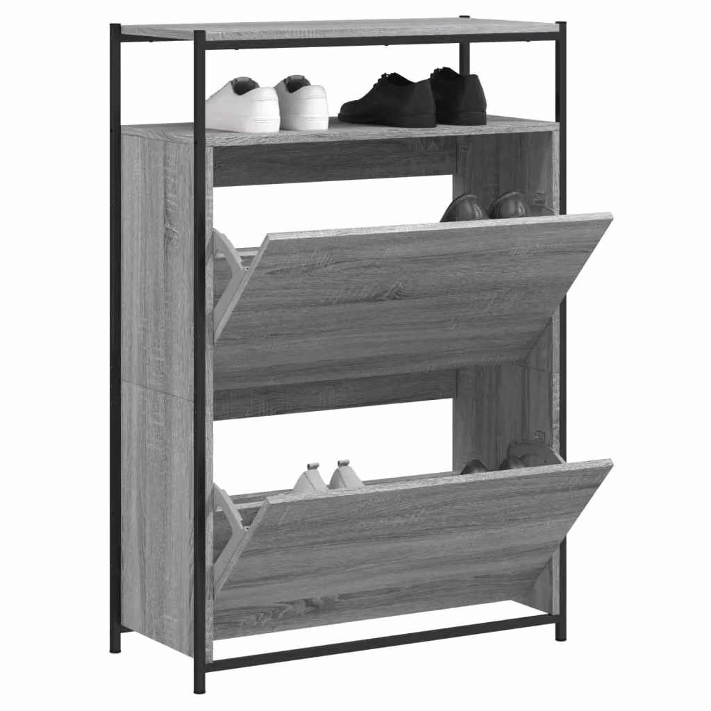 Mobile porta scarpe moderno vidaXL in legno e metallo grigio L: 112 cm, H: 75 cm, P: 34 cm