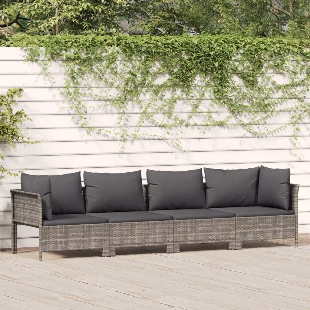 The Living Store Set salotto da giardino 4 pezzi con cuscini in poly rattan grigio