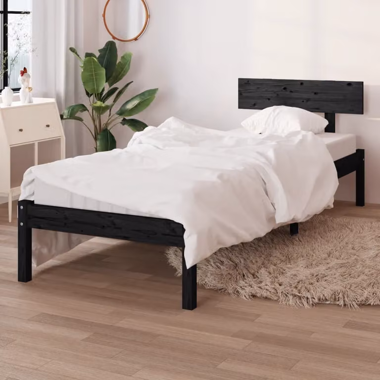 The Living Store Letto in legno massiccio di pino nero 90x190 cm