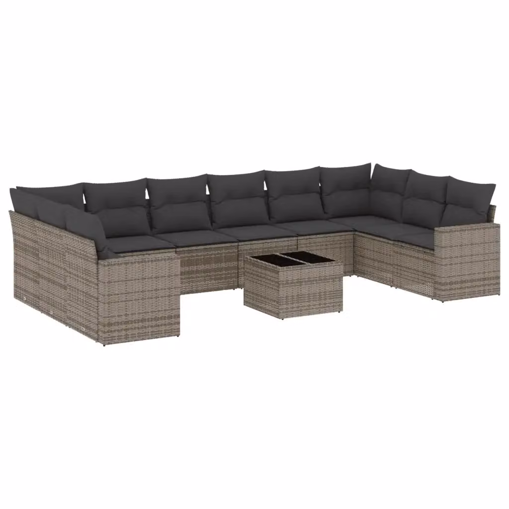 vidaXL Set Divani da Giardino 11 pz a Forma a L con Cuscini in Polyrattan Grigio – 2