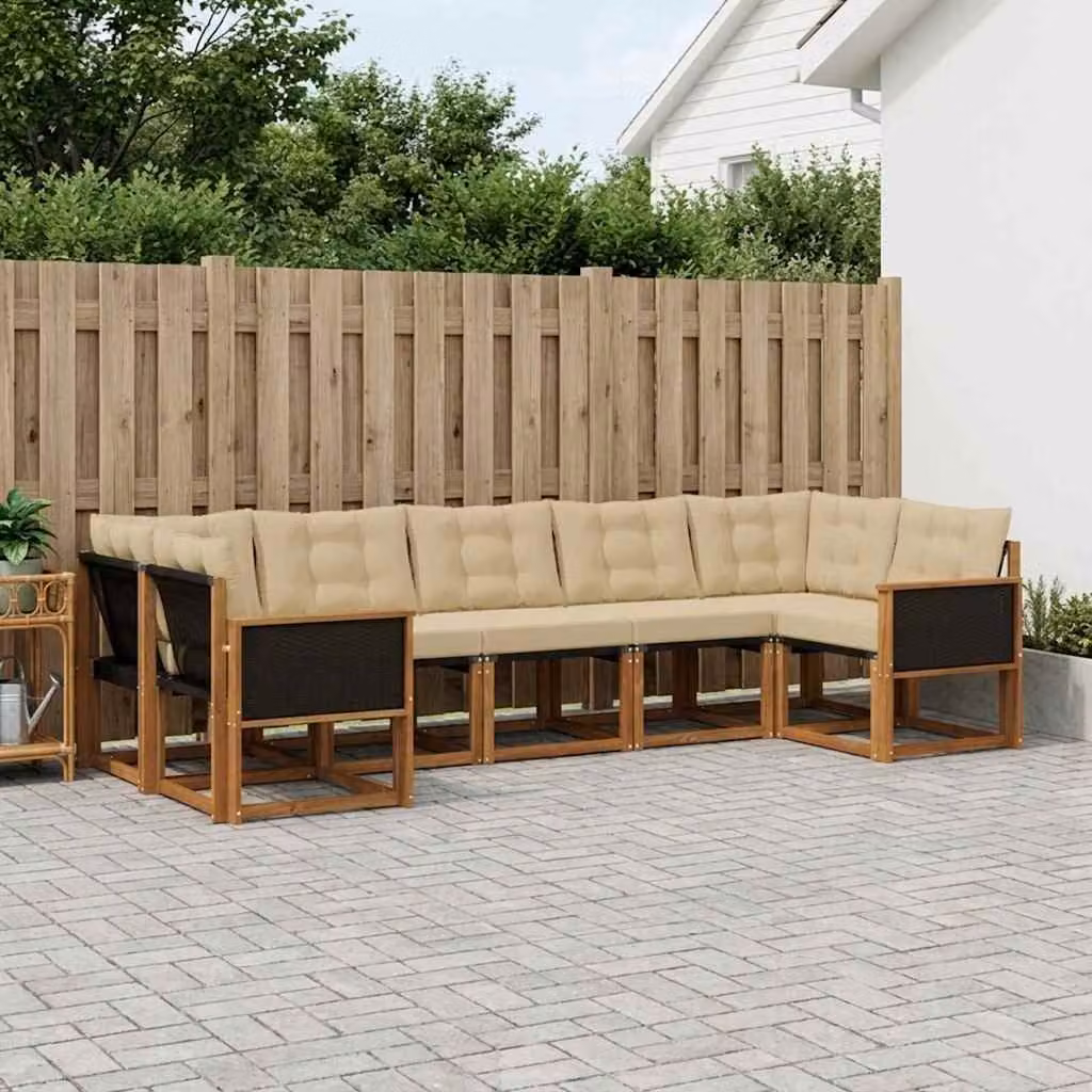 Set di divani da esterno vidaXL 7 pz in legno di acacia con cuscini beige e marrone