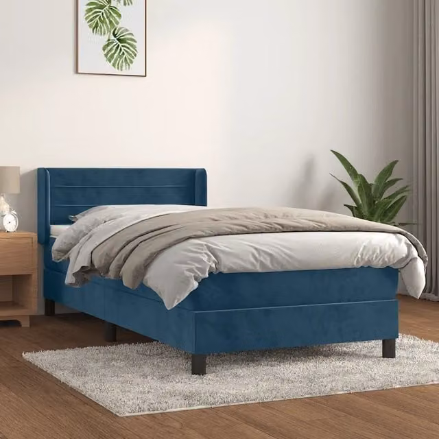 Giroletto a Molle con Materasso-Struttura Letto Blu Scuro 90x190 cm in Velluto 931204
