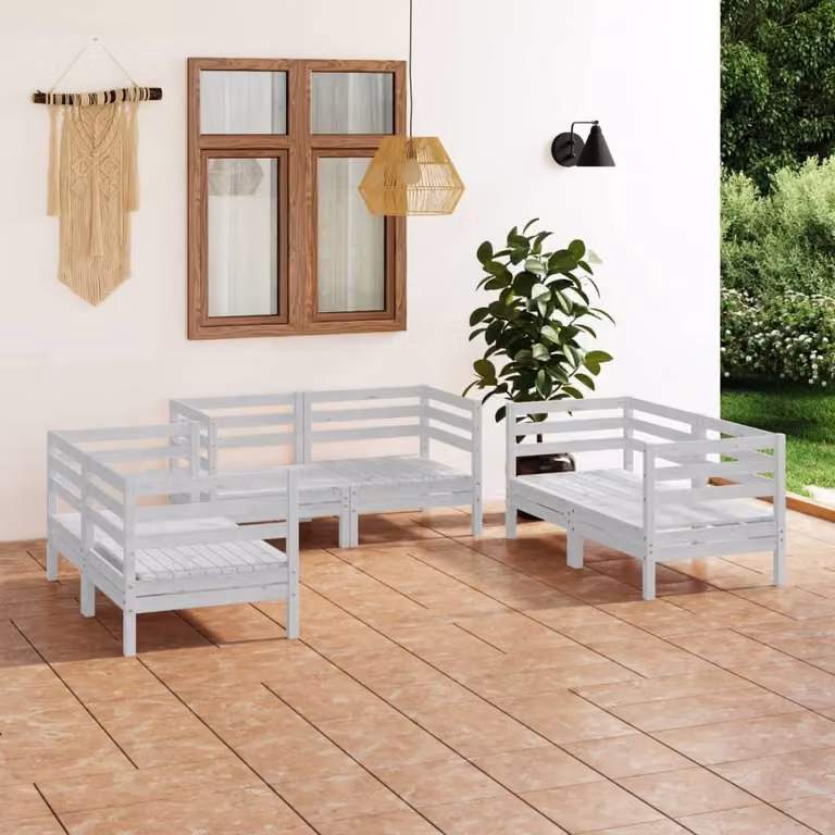 The Living Store Set da salotto da giardino 6 pezzi in legno di pino massiccio bianco