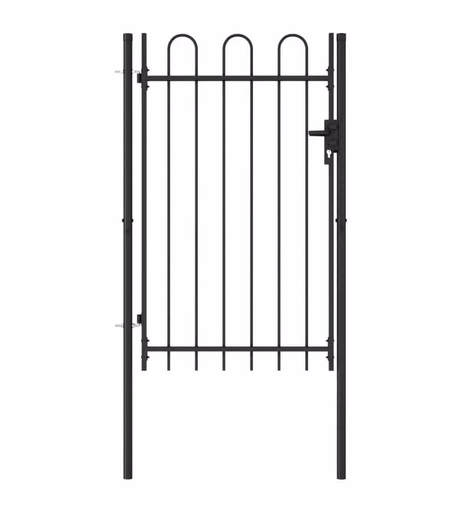 Cancello singolo vidaXL in acciaio con parte superiore ad arco, Nero e Grigio, L: 1,0 m, H: 1,5 m – 2