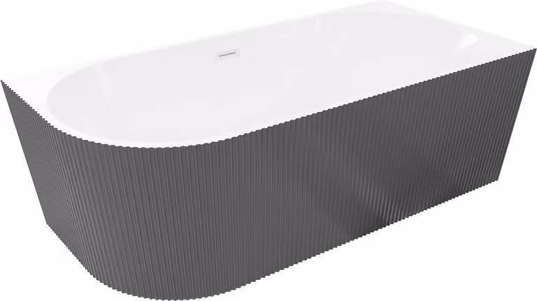 Mexen Silo vasca da bagno indipendente ad angolo destro scanalata 150 x 75 cm, bianca/grigia, troppopieno bianco