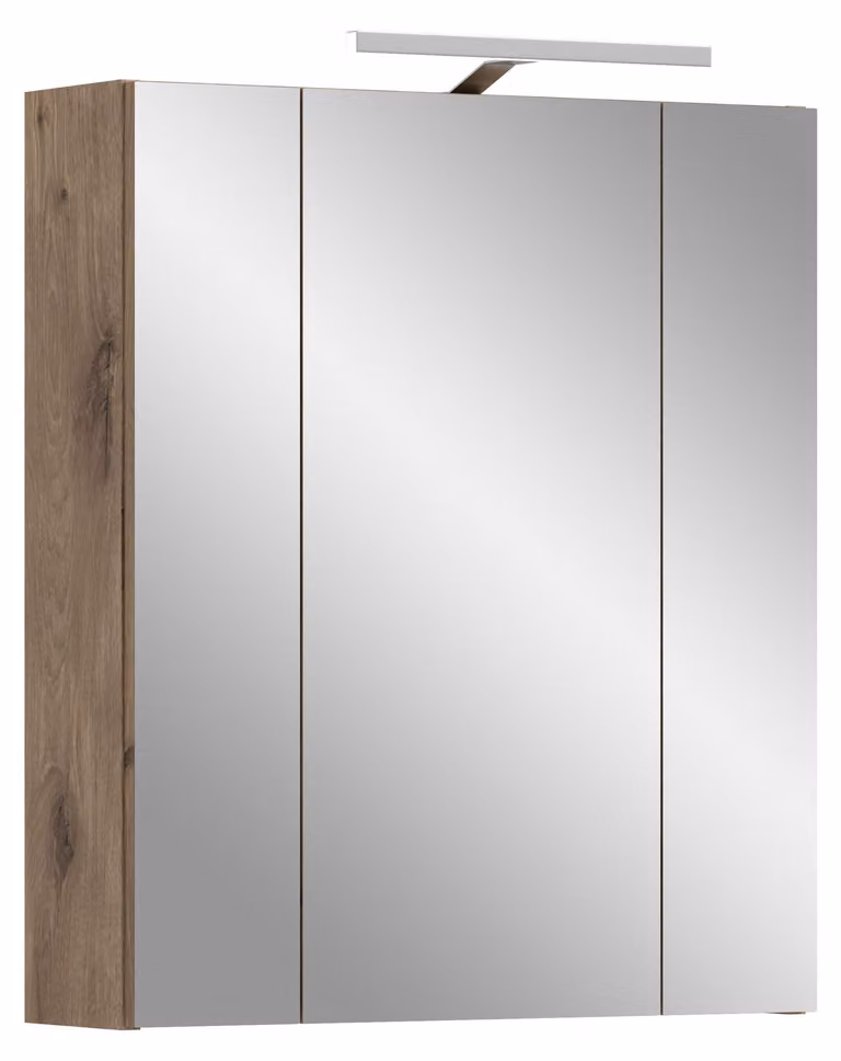 xonox.home Armadio a specchio Ice con illuminazione (L/H/D: 60x70x18 cm) in nero opaco e riproduzione Nox Oak