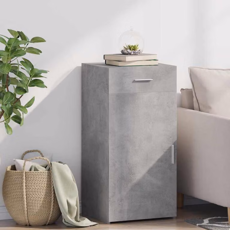 Credenza moderna vidaXL in legno multistrato e MDF, colore grigio cemento, L 45 cm x P 42,5 cm x H 93 cm