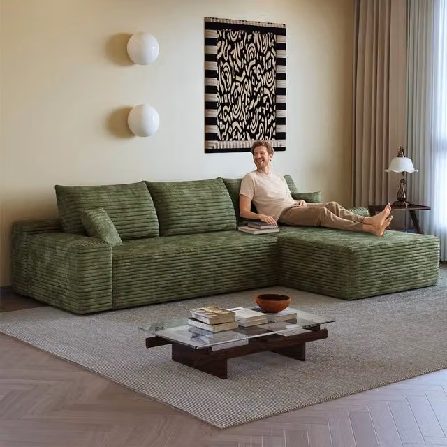 Divano angolare chaise longue ¨C Minimal ¨C verde velluto 270cm imbottito