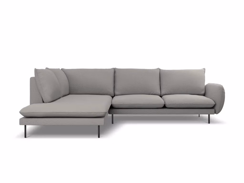 Divano angolare sinistro Vienna di Cosmopolitan Design, modello a 6 posti in bouclé grigio con struttura in metallo – 2