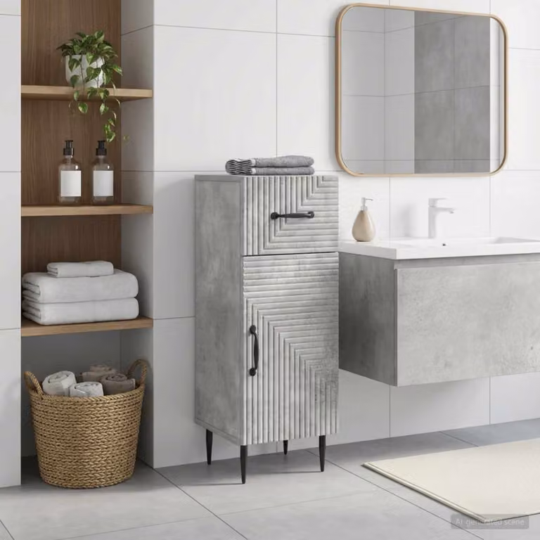 Mobiletto da bagno moderno vidaXL HAARLEM in MDF e metallo, Grigio e Nero, L: 30 cm, P: 31 cm, H: 80 cm