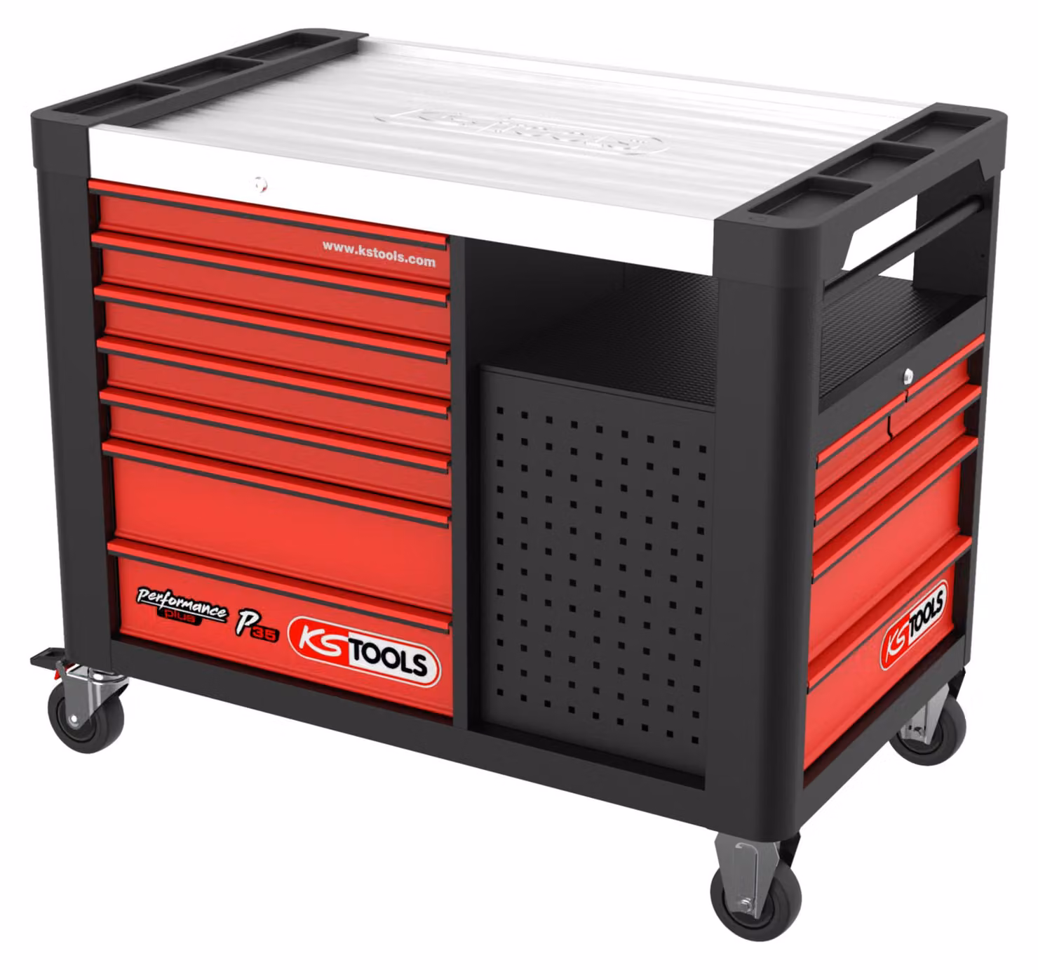 KS TOOLS PERFORMANCEplus P35 NERO/ROT Carrello da officina con 12 cassetti - 873.5008
