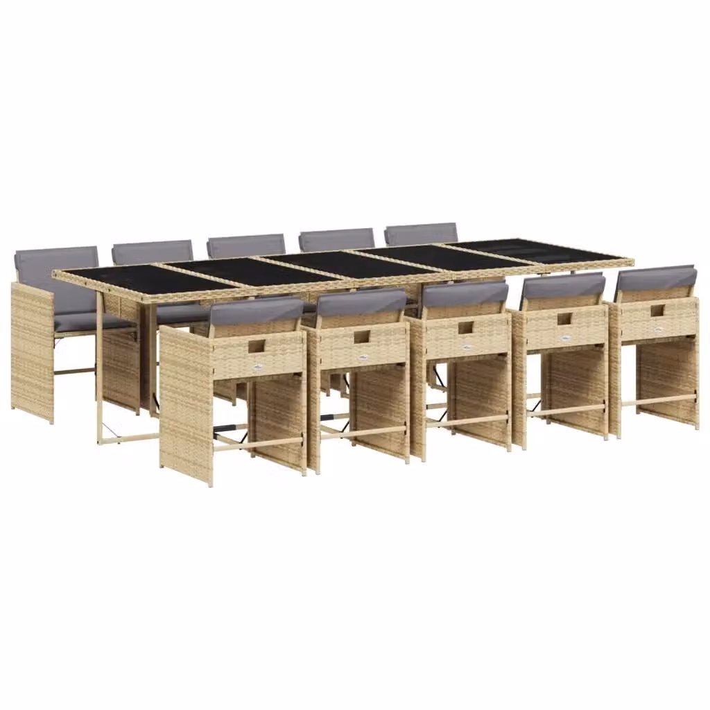 Set Pranzo da Giardino vidaXL in Polyrattan con Cuscini Beige, Nero e Grigio, 11 Pezzi – 2