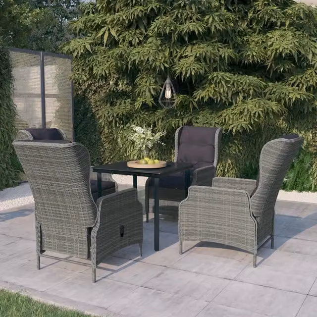 Set da pranzo da giardino moderno vidaXL in acciaio verniciato a polvere e vetro, 5 pezzi, Grigio e Nero