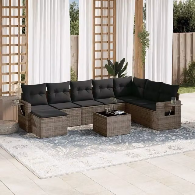 Set Divano da Giardino 9 pz con Cuscini Grigio in Polyrattan 3252907