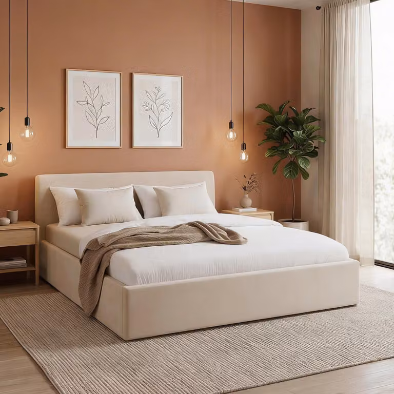 Letto imbottito DREAM, 180x200 cm Bianco crema – comodo letto matrimoniale con testiera e rete a doghe in tessuto di velluto, rivestimento in 100% poliestere, design moderno per la camera da letto