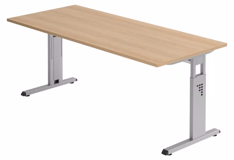 bümö Scrivania Serie-O - Struttura: argento, dimensioni: 180 x 80 cm, decorazione: rovere
