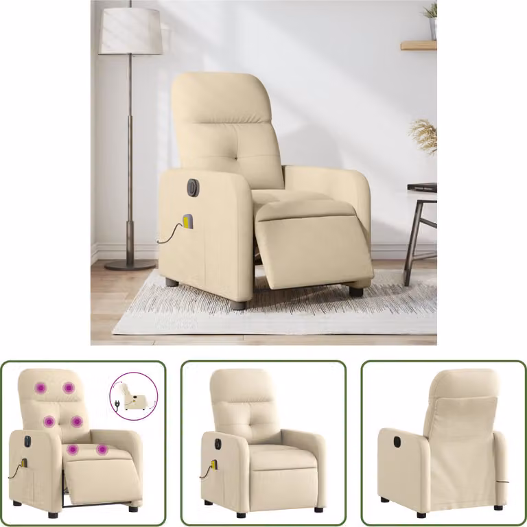 The Living Store Sedia massaggiante elettrica in tessuto crema