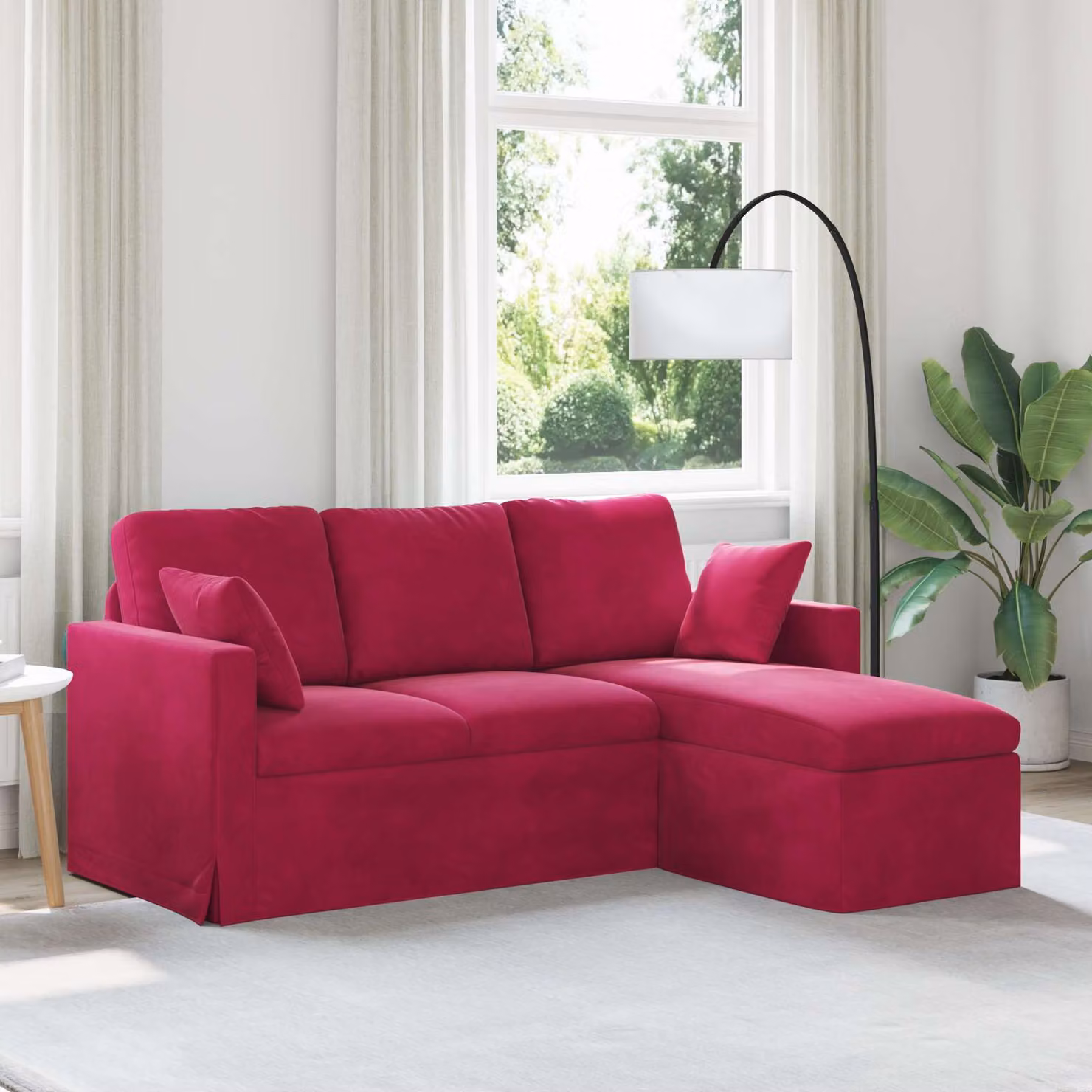 Divano vidaXL in velluto rosso con cuscini, L: 178 cm, P: 134 cm, H: 80 cm – 1