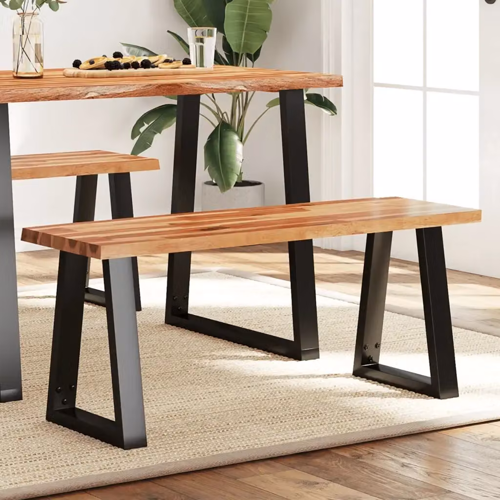 Panca in legno massello di acacia con bordi vivi e struttura in metallo stile industrial, colore marrone, L: 110 cm, P: 45 cm, H: 35 cm – 2