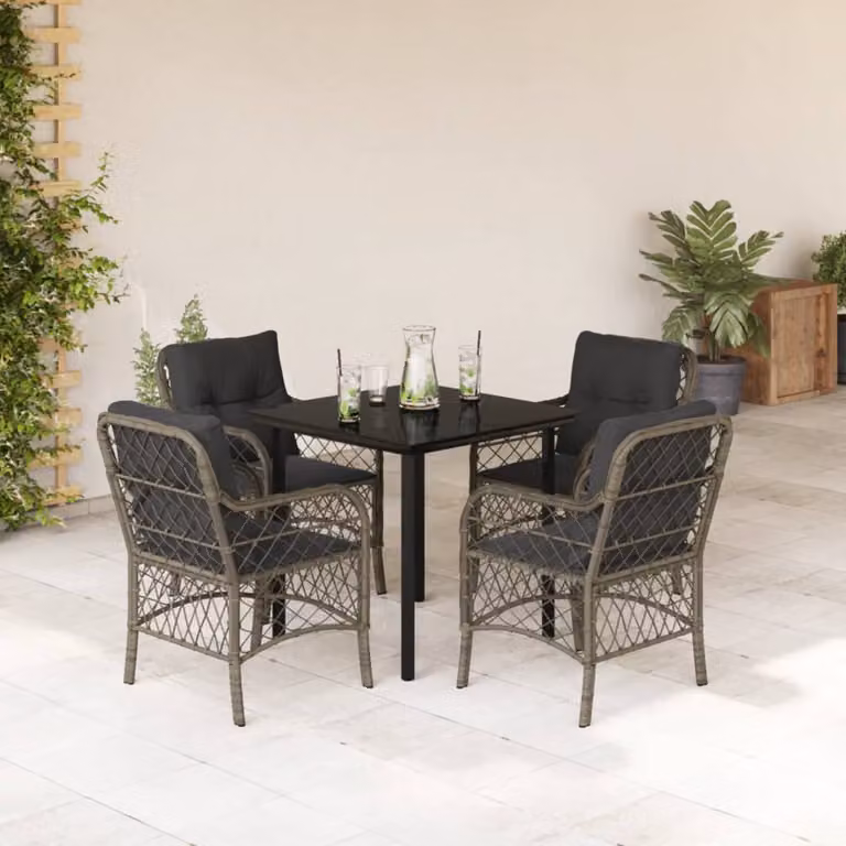 vidaXL Set da Pranzo da Giardino 5 pz in Polyrattan e Vetro Grigio e Nero