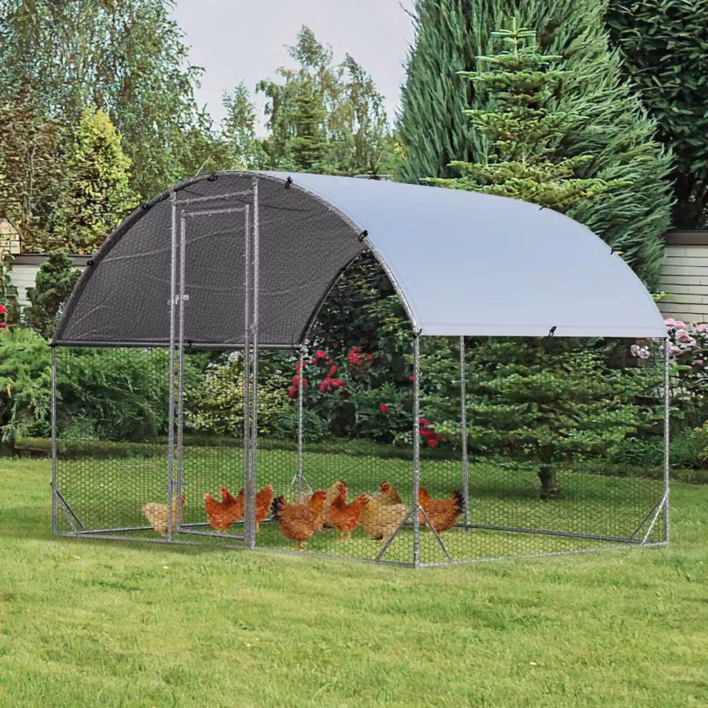 Pollaio per galline con tetto a volta in acciaio zincato e copertura in poliestere, colore argento, L 280 x P 190 x H 195 cm – 2