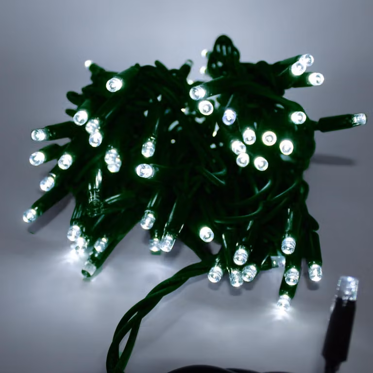 Catena luminosa a LED, 10 metri, 100 LED maxi, colore bianco, adatta per interni ed esterni, estendibile