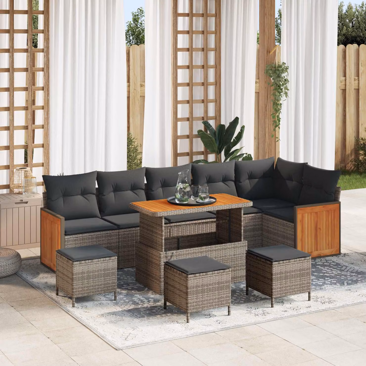 Set Divano da Giardino vidaXL 10 Posti a Forma di L con Cuscini e Tavolino Grigio – 1