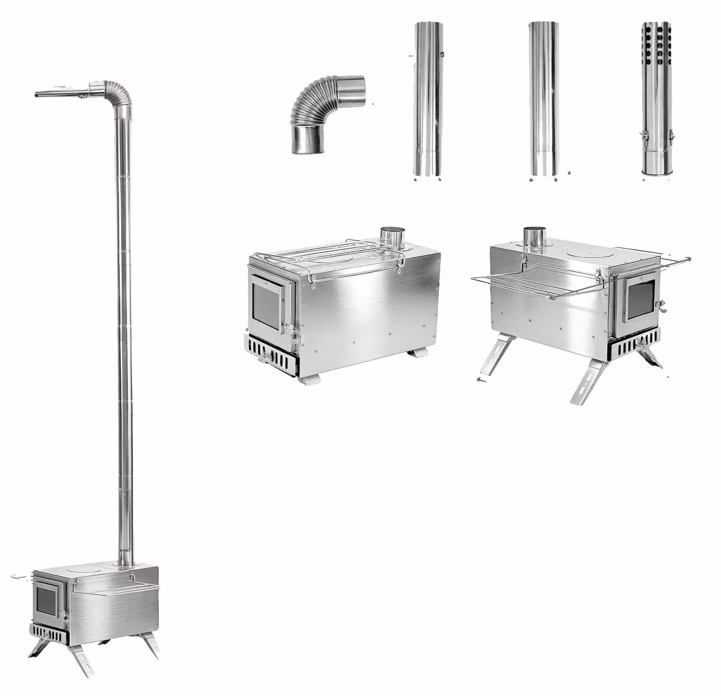Stufa a legna, design portatile, riscaldamento efficiente, colore argento