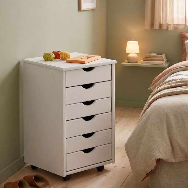 Oyace - Cassettiera, 36x40x65h cm Bianco, 6 Cassetti