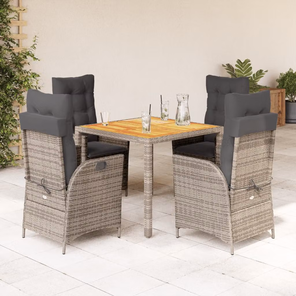 Set da Pranzo da Giardino vidaXL in Polyrattan e Legno di Acacia Grigio con 5 Pezzi