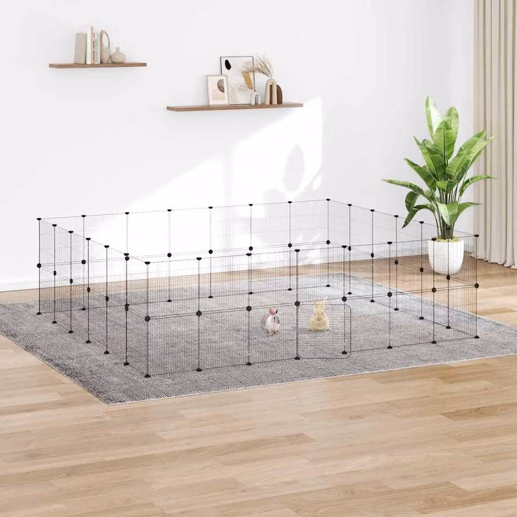 vidaXL Gabbia per Animali con 52 Pannelli e Porta, Nero, L: 245 cm, H: 210 cm, P: 70 cm