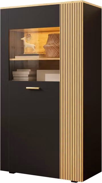 Mobile contenitore moderno con luci LED a 16 colori, organizer multifunzione con 3 ripiani fissi e 2 regolabili, gestione cavi per soggiorno, ante in vetro