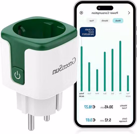Multipresa Wi-Fi con monitoraggio del consumo energetico e timer Google Home - verde scuro
