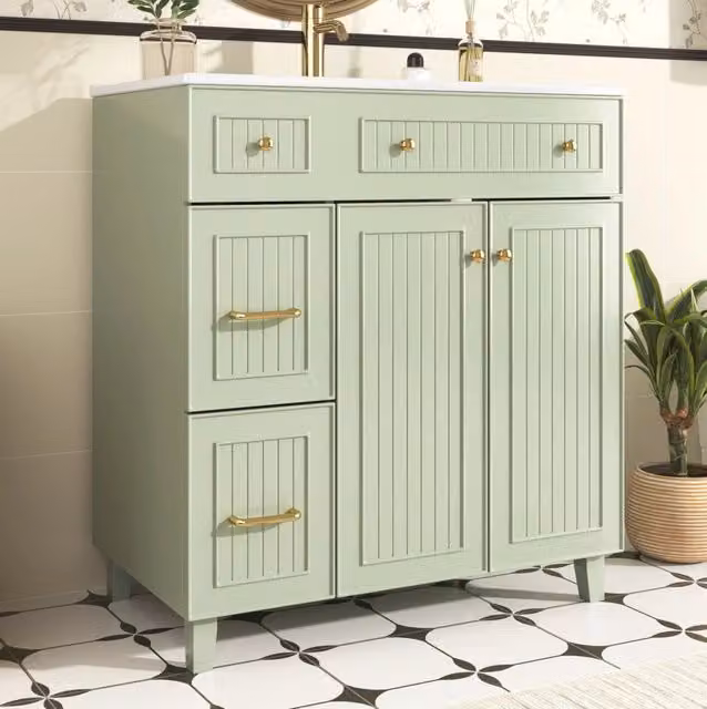 Mobile lavabo da bagno freestanding verde con lavabo in ceramica HOMVRA