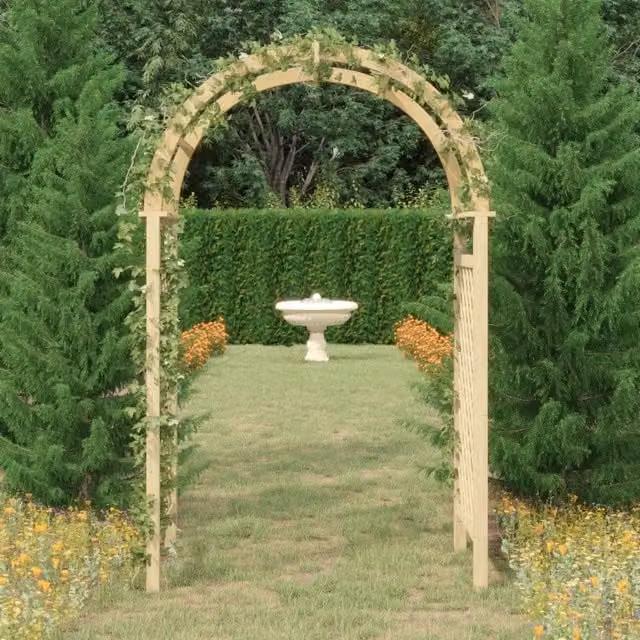 Arco con Traliccio per Piante Rampicanti in Legno di Pino, Colore Verde e Beige, L: 141 cm, P: 97 cm, H: 243 cm – 1