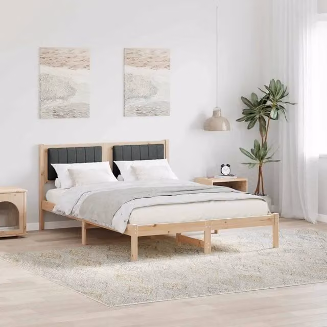 Letto con Testiera Rivestita-Struttura Letto con Testiera Grigio scuro 135 x 190 cm 179581