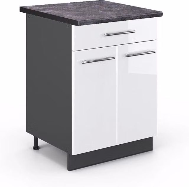 Mobiletto base per cucina Fame-Line Bianco lucido/Antracite 60 cm con cassetto, PL Antracite Vicco