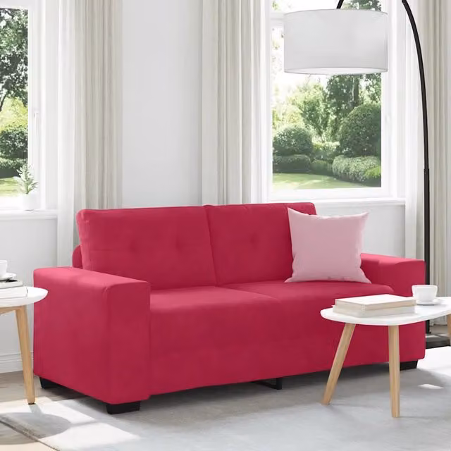 Divano moderno vidaXL in velluto rosso con cuscini, L: 180 cm, P: 77 cm, H: 82 cm – 1
