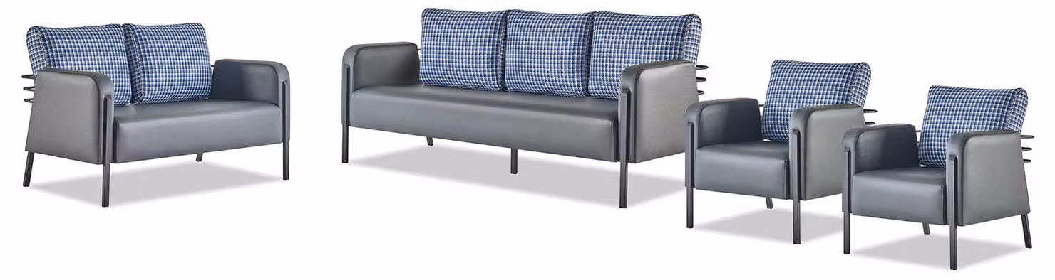 Komplett Sitzmöbel Set 3-Sitzer 2-Sitzer Sessel Grau Blau Leder Polster